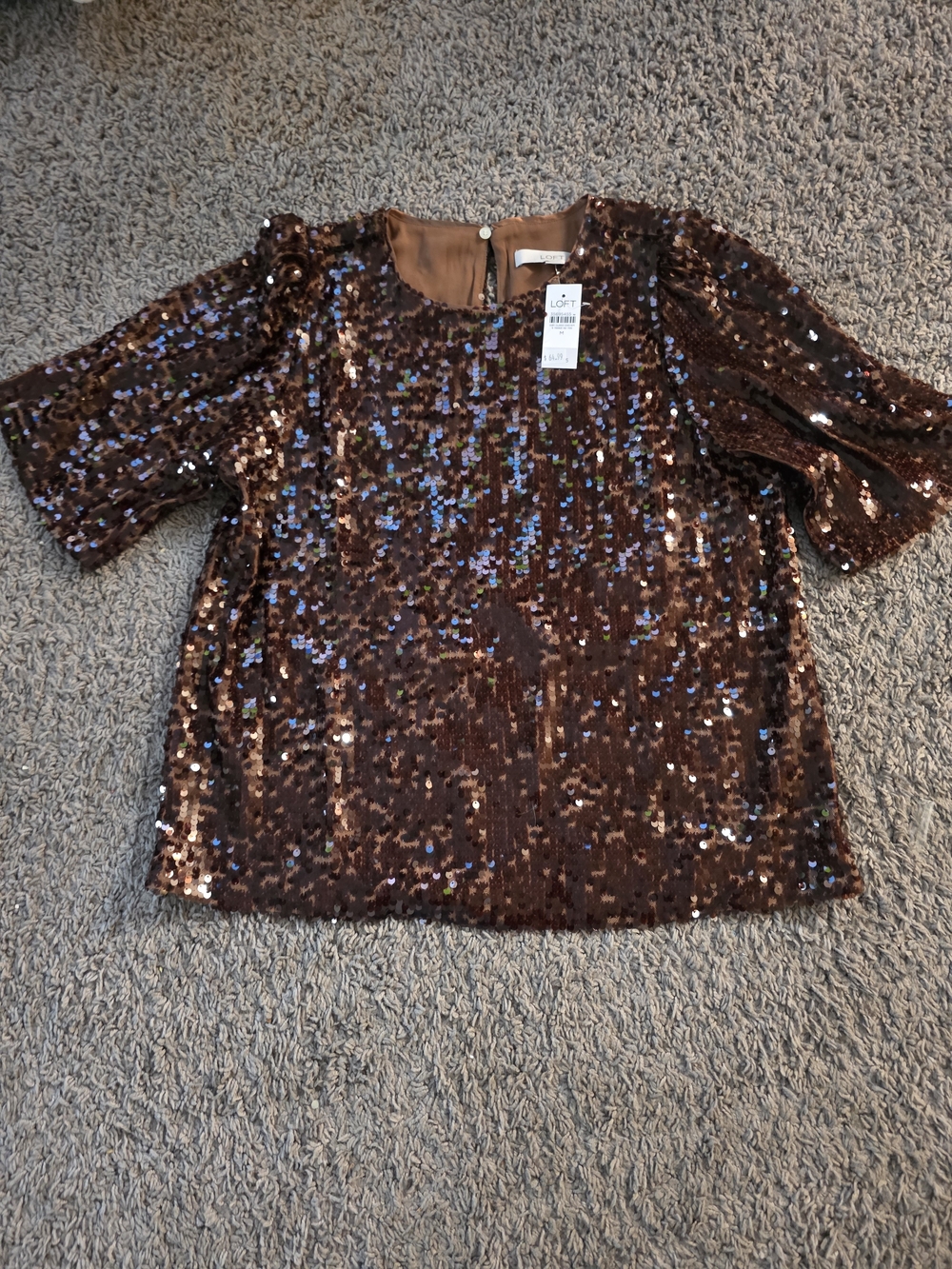 LOFT Sequin Short-Sleeve Top - Brown